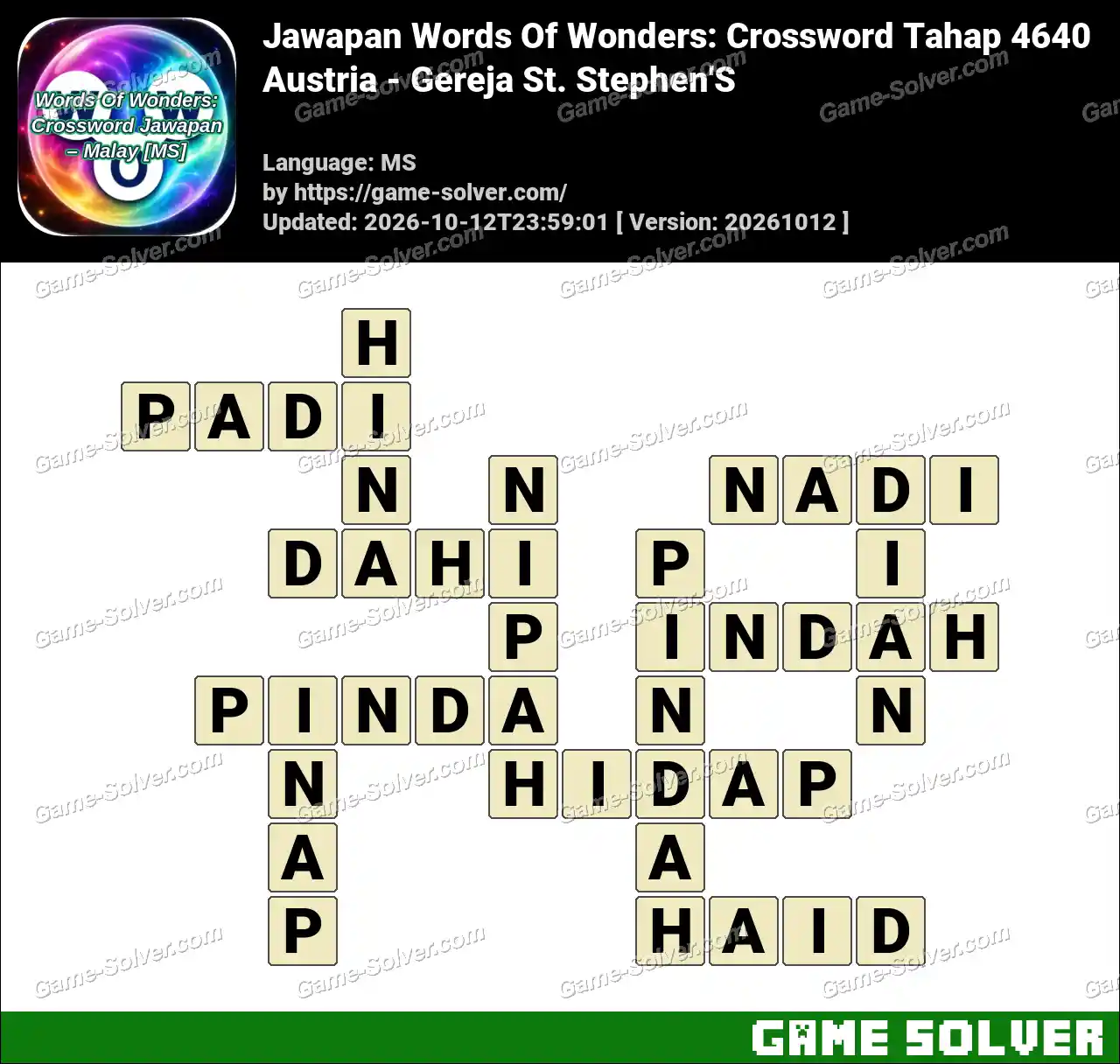 Jawapan Words Of Wonders: Crossword Tahap 4640 – Austria – Gereja St. Stephen’S